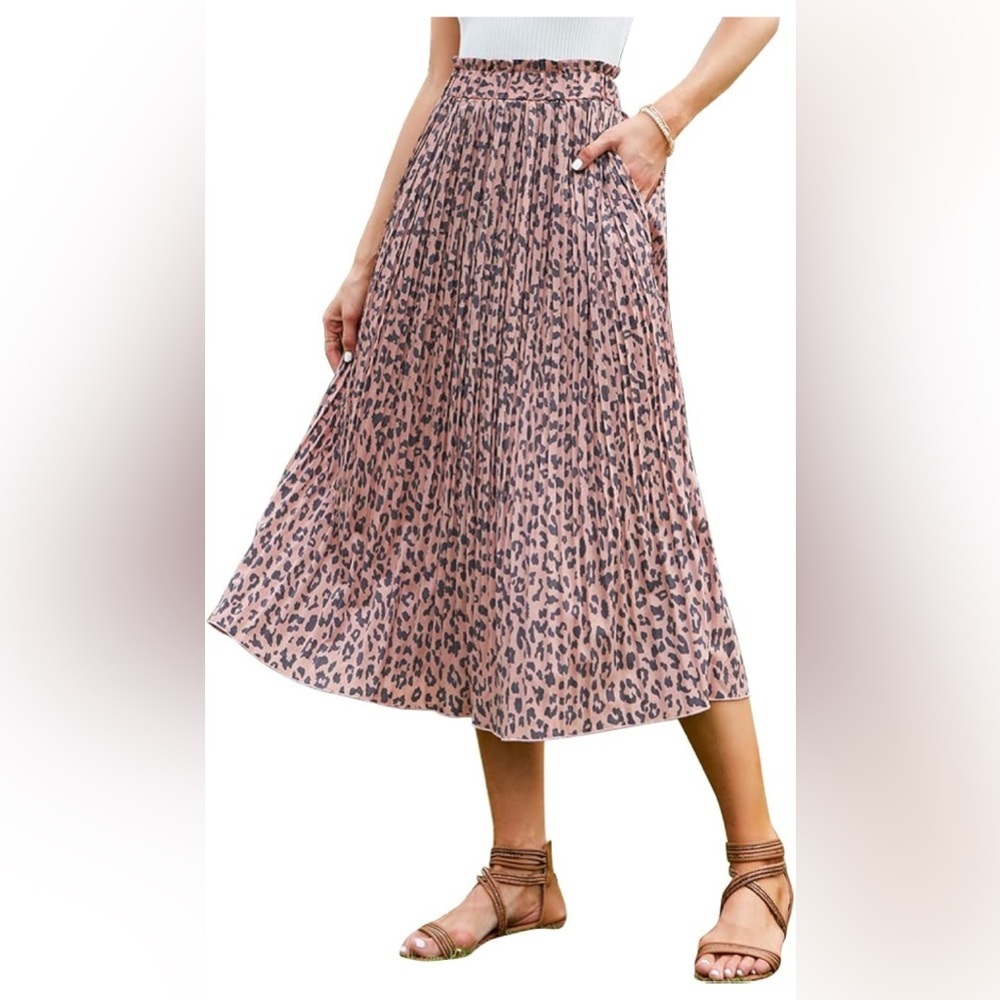 Leopardβ Print Pleated Midi Skirt